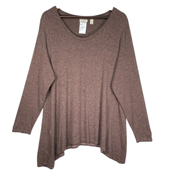 LOGO by Lori Goldstein Tunic Top Size 1X Heathered Mauve Purple Asymmetrical Hem - Picture 1 of 9